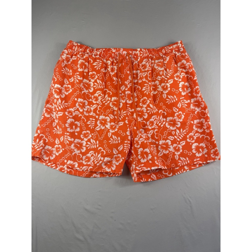 Sand n Sun orange hawaiian aop swim trunks shorts, lined, men's 2x